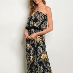 SALE! NWT Black Yellow Floral Strapless Maxi Dress